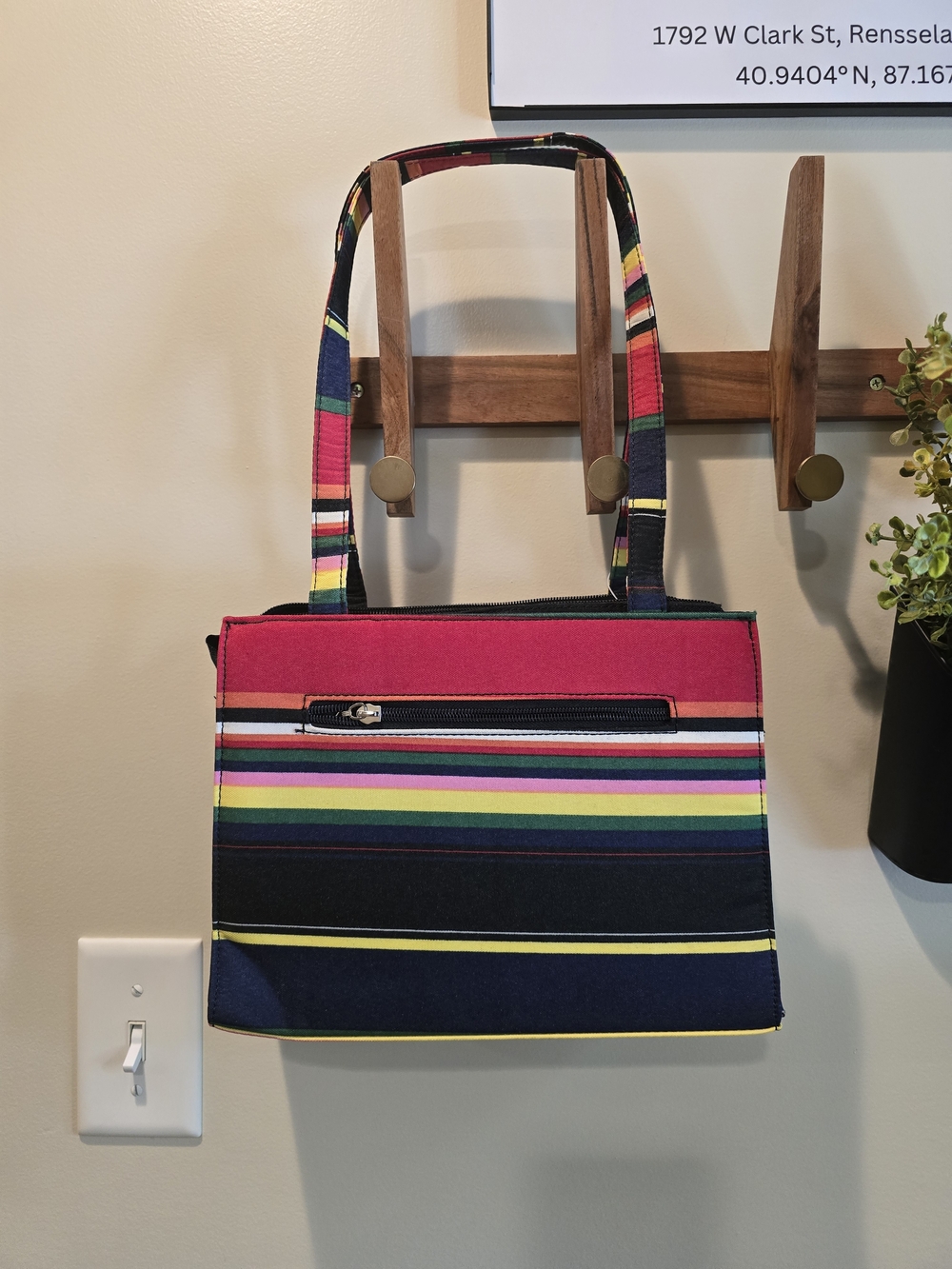 Striped Canvas Tote Bag in Pink & Navy With Matching Wallet.